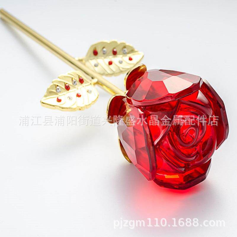 爆款情人节礼物创意礼品工艺品金属水晶玫瑰花可带花瓶送女友优惠