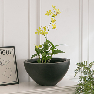 北欧镁泥落地花盆极简碗型大口软装特大花器客厅S民宿商场别墅摆