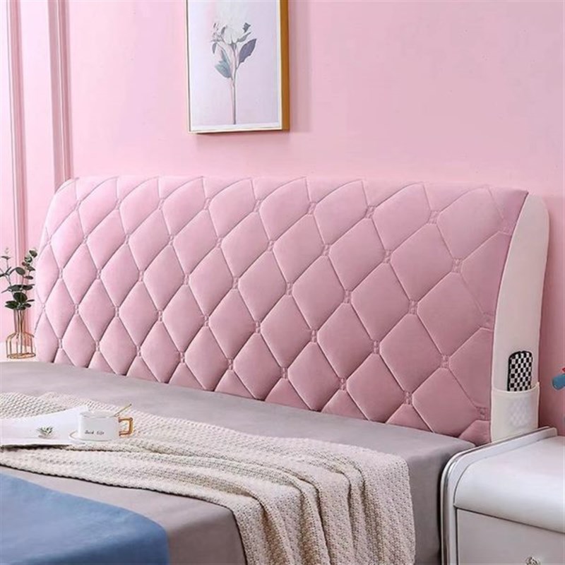 舒适柔软quan包m式弹立绒布床头罩测手机袋立体绗绣素色床头防尘