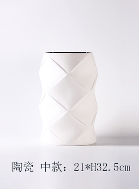 现代简约编织纹i白色陶瓷花瓶摆件样板房间酒店客厅电视柜装饰花