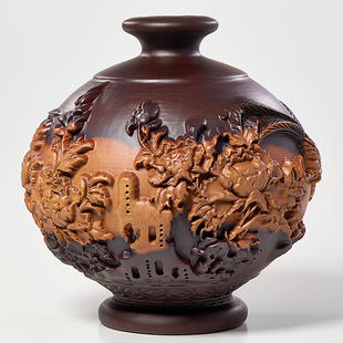 黑檀实木雕刻装饰花瓶摆件一对中式办公室别墅电视柜玄.关结婚送