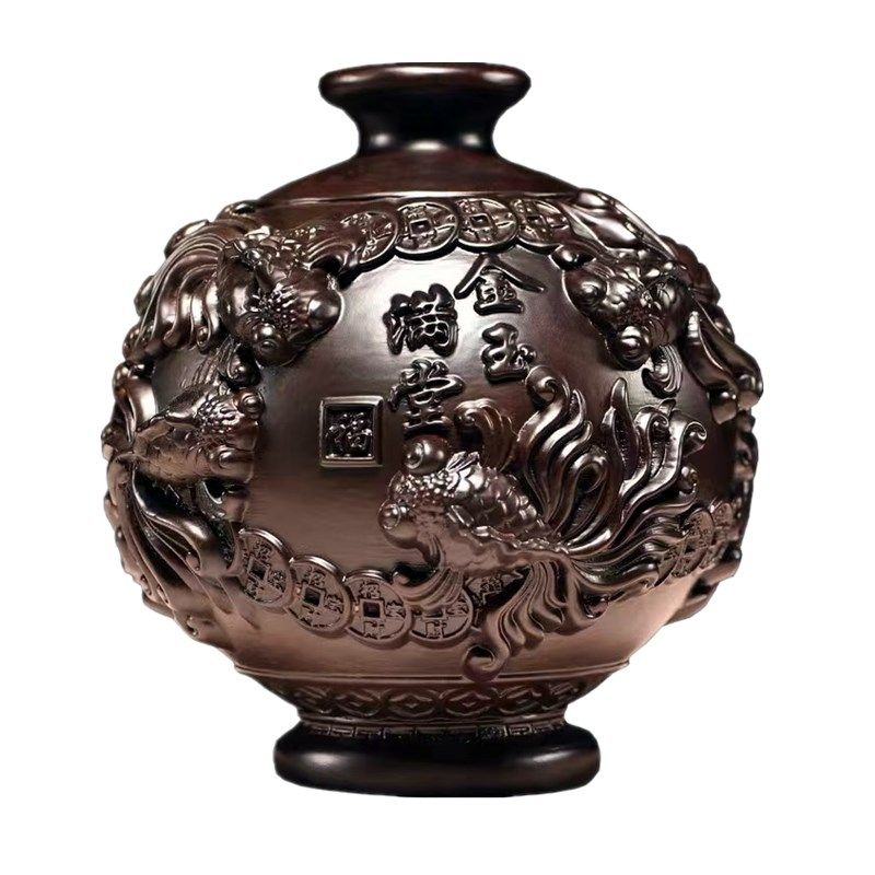 花瓶摆件木c雕金玉满堂中国风红木工艺品玄关屏风装饰黑檀木雕刻