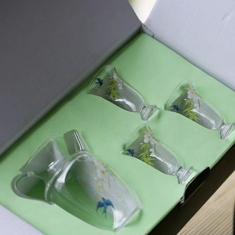 宜室茶话彷宋玻璃茶壶手执壶茶具套装绿茶泡茶器一.壶三杯套组