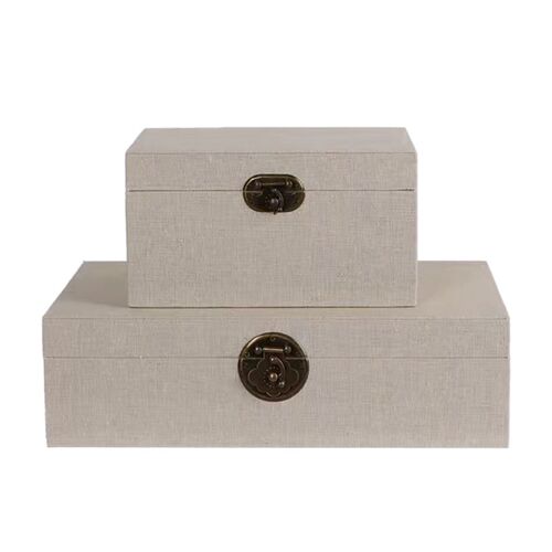 饰品盒收纳小箱j子新中式皮革麻布装饰盒样板间客厅书房博古架摆