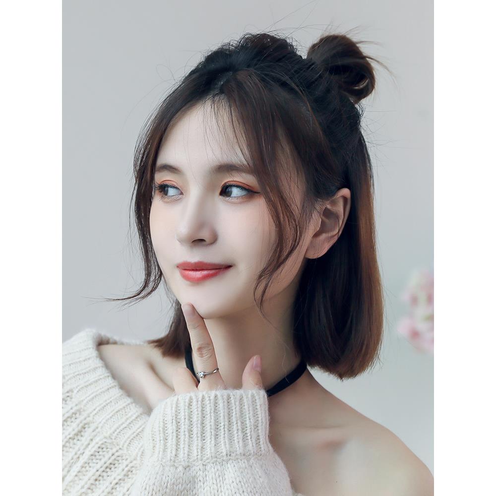 龙须刘海假发片 网红中分假发八字刘海真发刘海假发女自然假刘海