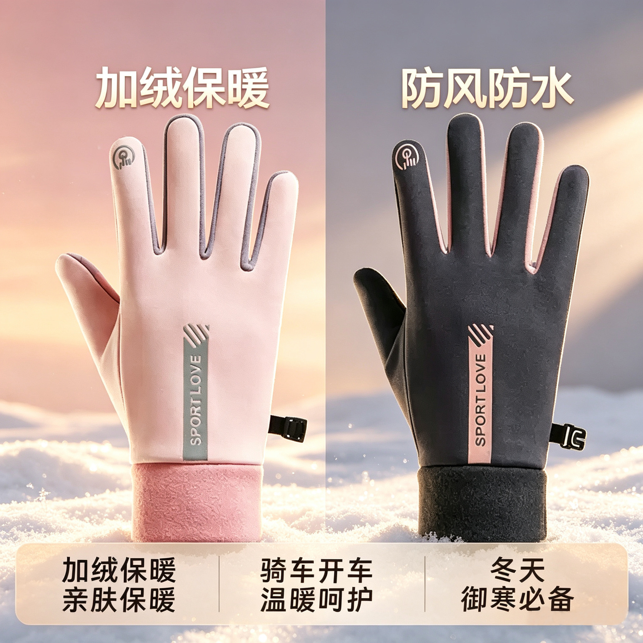 手套女冬季骑行保暖防风防寒触屏运动加绒电动车骑车防滑手套男