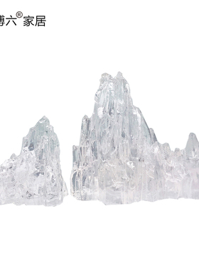 现代简约新中式h山水意境透明水晶假山摆件样板房售楼处酒店装饰