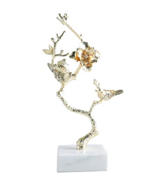 现代新中式创意金属大理石鲜花摆件家H居样板房售楼处玄关艺术品