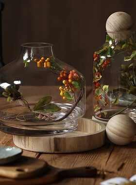 美式乡村带木球储r物收纳罐摆设玻璃工艺品混批