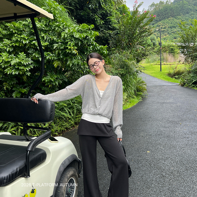 T-PLATFORM-卫裤休闲女秋季显瘦假两件微喇叭长裤休闲裤YS1-26018