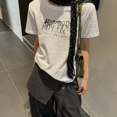 meet up studio-花配波点丝巾磨毛面料短袖T短袖T恤(配丝巾)51506