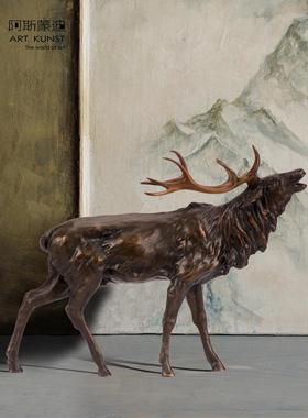 鹿青铜摆件艺术品招财鹿一路平安装饰品欧式商务礼开业乔迁酒柜