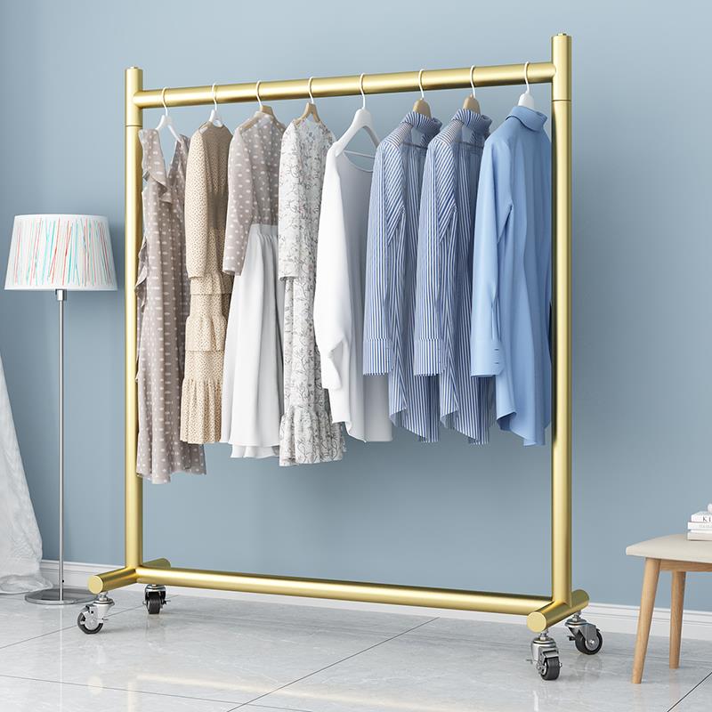 移动晾衣架落地室内晒衣架阳台卧室挂衣杆轻奢家用折叠单杆式带轮