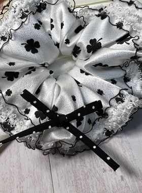 原创手作重工黑色四叶草蝴蝶结大肠发圈头绳扎发皮筋波点发绳