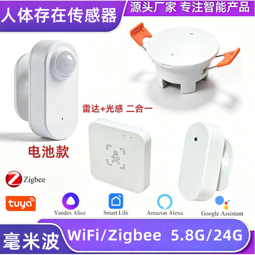 智能Zigbee/WiFi毫米波雷达+光感人体存在传感器HA Z2mqtt