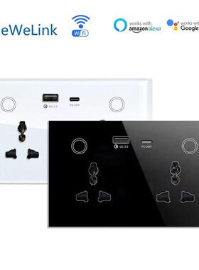 eWeLink wifi smart socket147智能双插16A墙壁插座带USB+Type-C