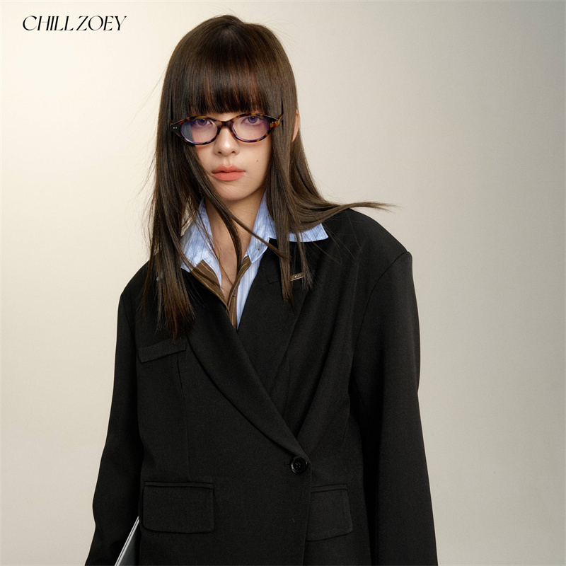 CHILL ZOEY 格雷女孩不规则西装外套女2025新款宽松慵懒风高级感