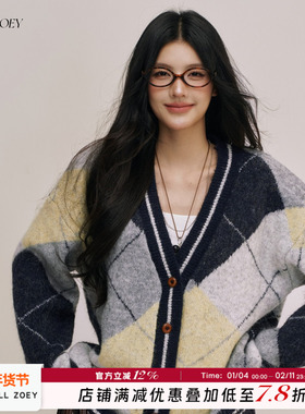 CHILL ZOEY藤井树撞色毛衣女秋冬针织开衫慵懒羊毛针织衫长袖小众