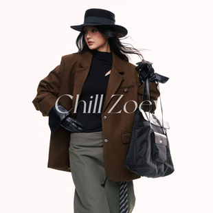 CHILL ZOEY雪松琴房40%羊毛西装外套女秋冬设计感小众气质外套