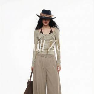 复古辣妹风两件套 巧克力糖扎染假两件上衣美式 CHILL ZOEY