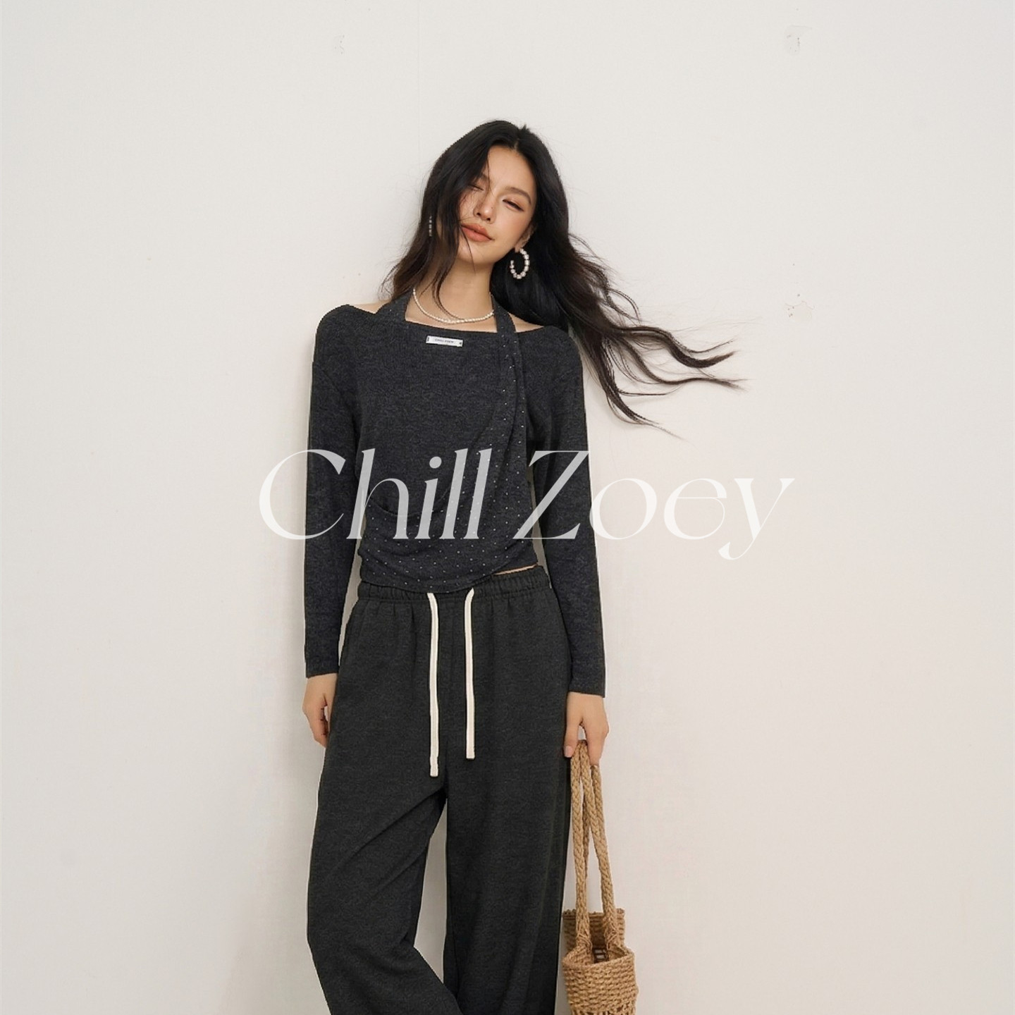 CHILL ZOEY波点星河挂脖上衣纯欲长袖上衣女波点设计感新款辣妹风