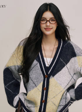 CHILL ZOEY藤井树撞色毛衣女秋冬针织开衫慵懒羊毛针织衫长袖小众