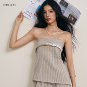 小众设计感裤 新款 子 ZOEY山木竖条纹抹胸上衣两件套女夏季 CHILL