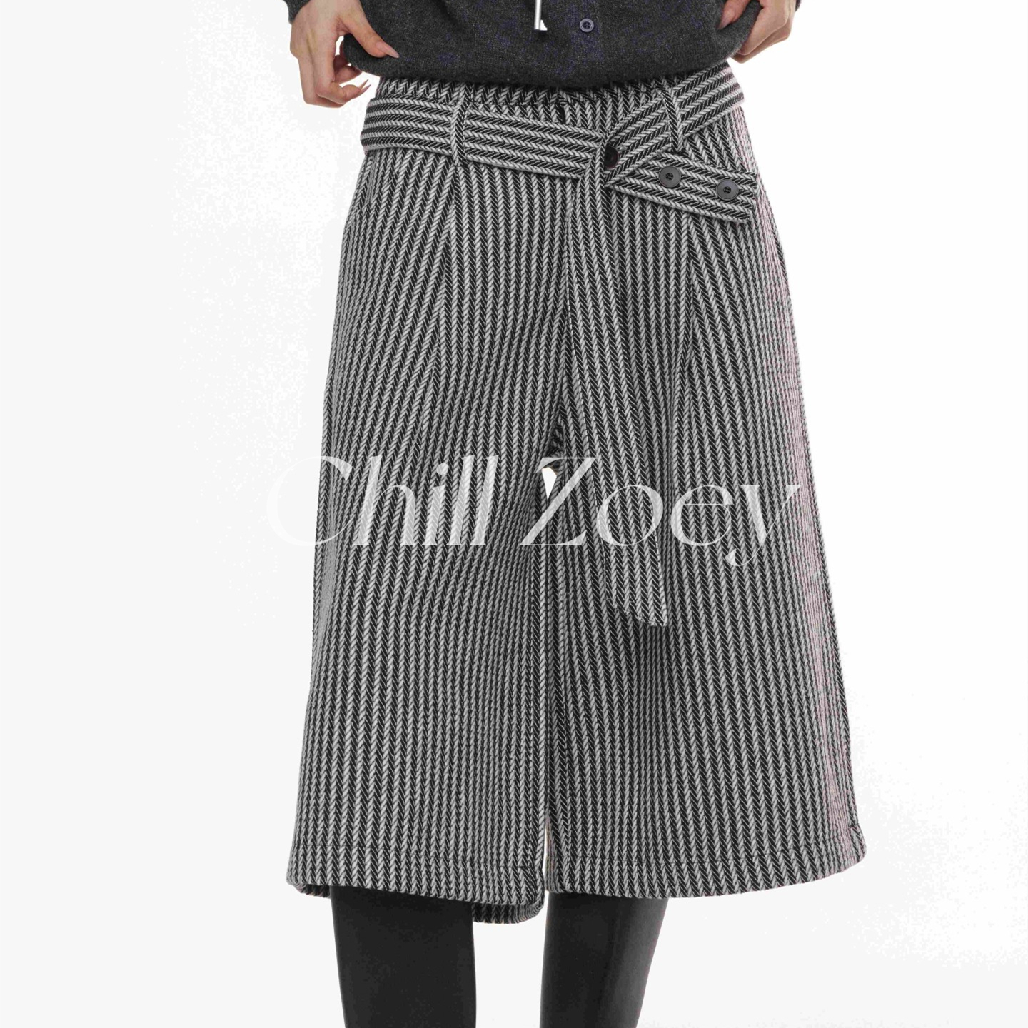 CHILLZOEY条纹手札七分裤女秋冬