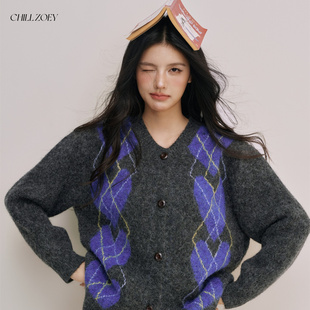 CHILL ZOEY鸢尾信毛衣女秋冬季针织上衣小众设计感长袖外套高级感
