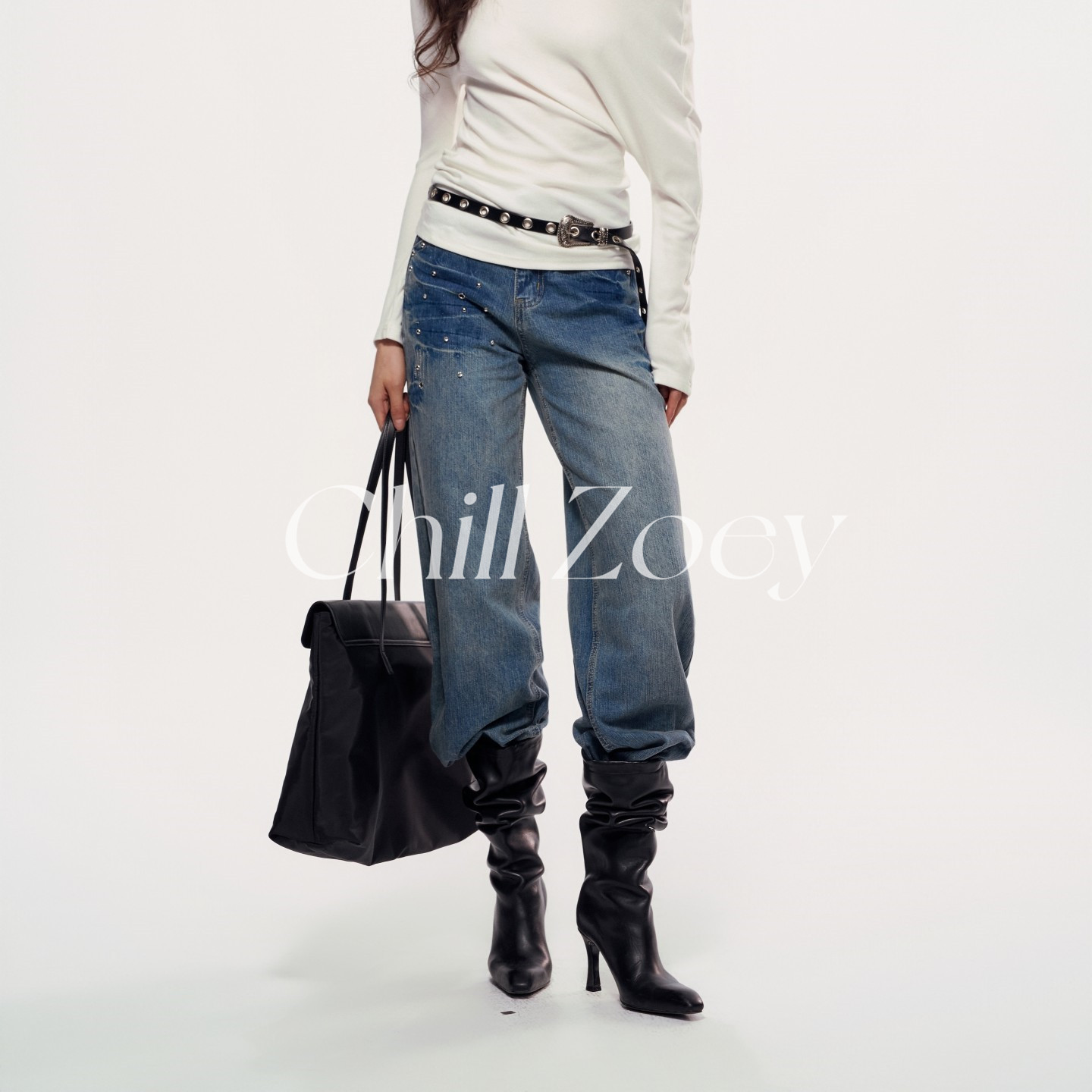 CHILL ZOEY 星河煮茶牛仔裤春季新款复古宽松阔腿做旧水洗直筒裤