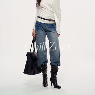 ZOEY 复古宽松阔腿做旧水洗直筒裤 星河煮茶牛仔裤 新款 春季 CHILL