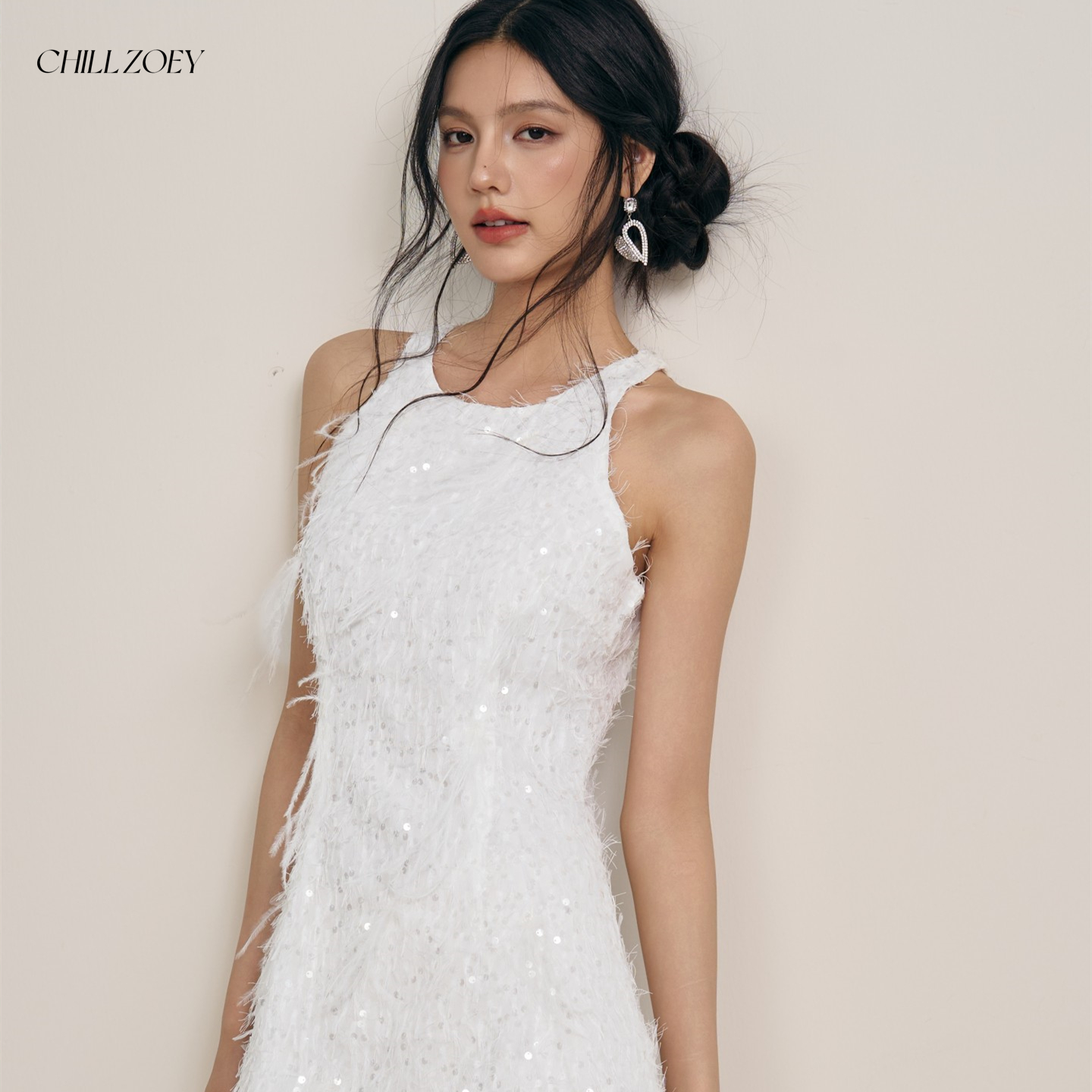CHILL ZOEY羽栖吊带连衣裙女夏季新款高级感轻奢无袖收腰显瘦裙子