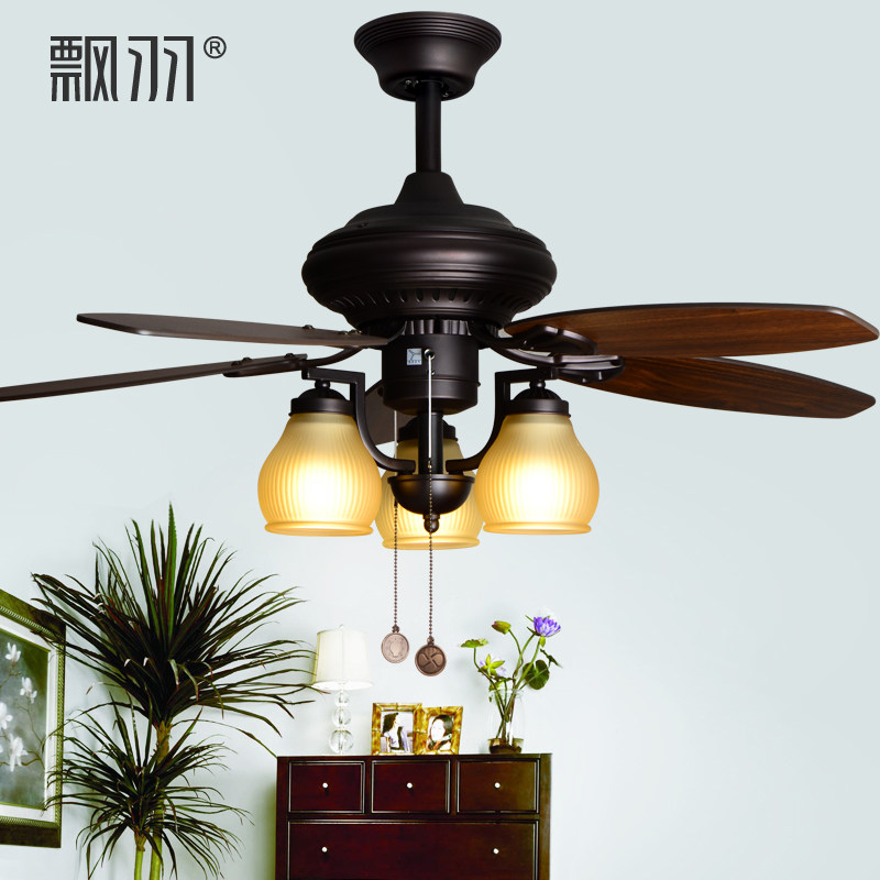 美式乡村田园吊扇灯欧式仿古木叶电扇灯客厅餐厅风X扇灯复古吊灯
