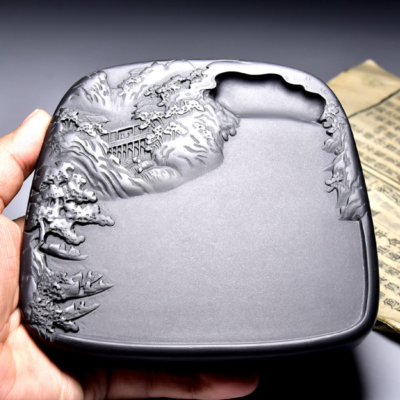 安徽歙砚精品f江南山水老坑端砚天然原石实用收藏送礼龙尾砚文房