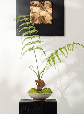 Rzone 新中式仿真永生毛竹文竹摆E件书房茶桌软装绿植摆设软装饰