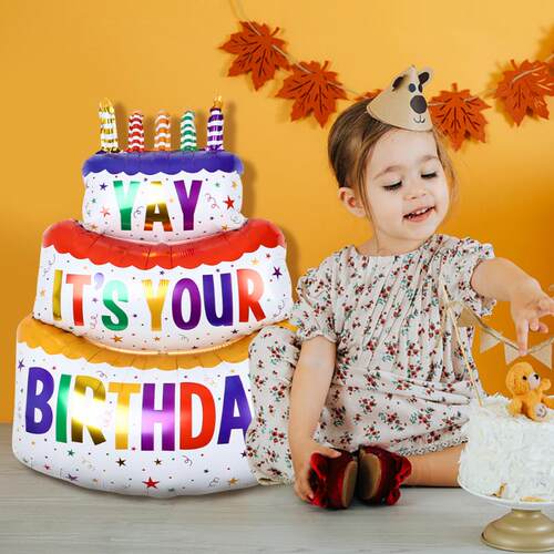 新品Happye Birthday Cake Balloons Large 3-Layer Color Candle