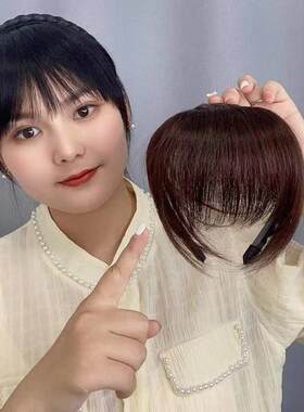 新品女士头顶假发片新款辫子发箍A浏海一体真发前额头帘鬓角遮白