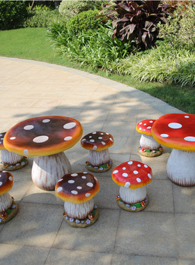 新品社区庭院花园幼儿园林景观雕塑装饰摆饰户外玻璃纤Y维蘑菇桌