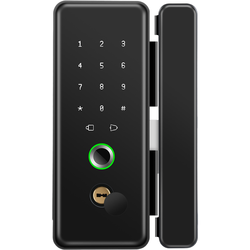 极速玻璃门指纹锁免m开孔带钥匙密码锁无框双门单门办公室推拉门