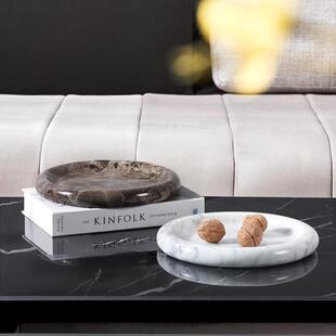 现代轻奢圆形大理石果盘客厅茶几托盘摆件创意软装家居装饰品