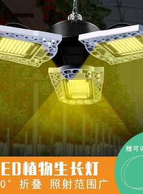 防水植物灯led自然白折叠种植补光灯全光谱E27植物生长灯泡三叶KJ