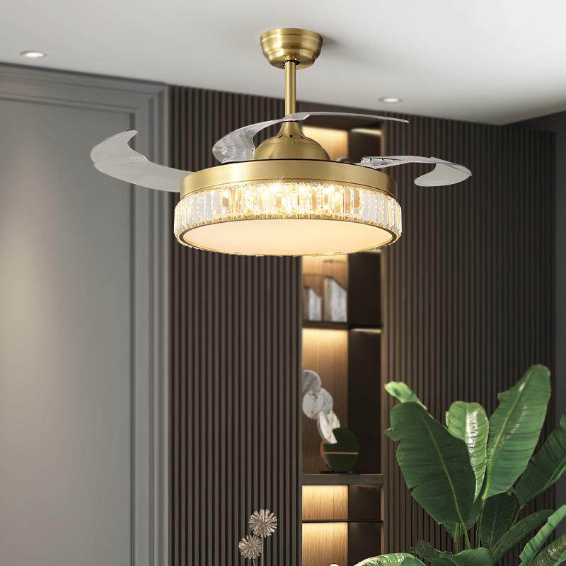 后现代简约风扇灯 轻奢创意餐厅客厅书房遥控水晶全铜风扇吊灯,家装灯饰光源,风扇灯,淘宝优惠券,粉丝福利购,淘宝优惠卷