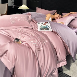 新款A类100%纯棉四件套简约全棉被套长绒棉床单100支高档床上用品