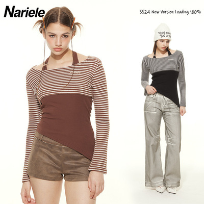 HeyHenry2025欧美一字肩套装设计感性感上衣女纯欲短款辣妹T恤ins