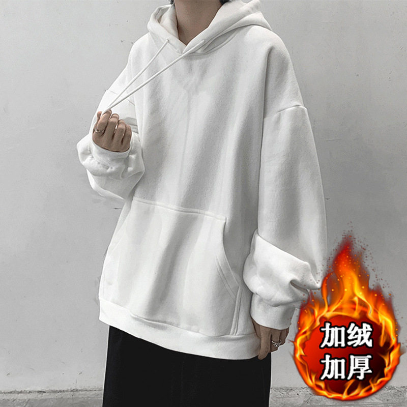 连帽卫衣男潮牌ins纯色上衣服春秋冬季帽衫情侣宽松纯黑薄款卫衣