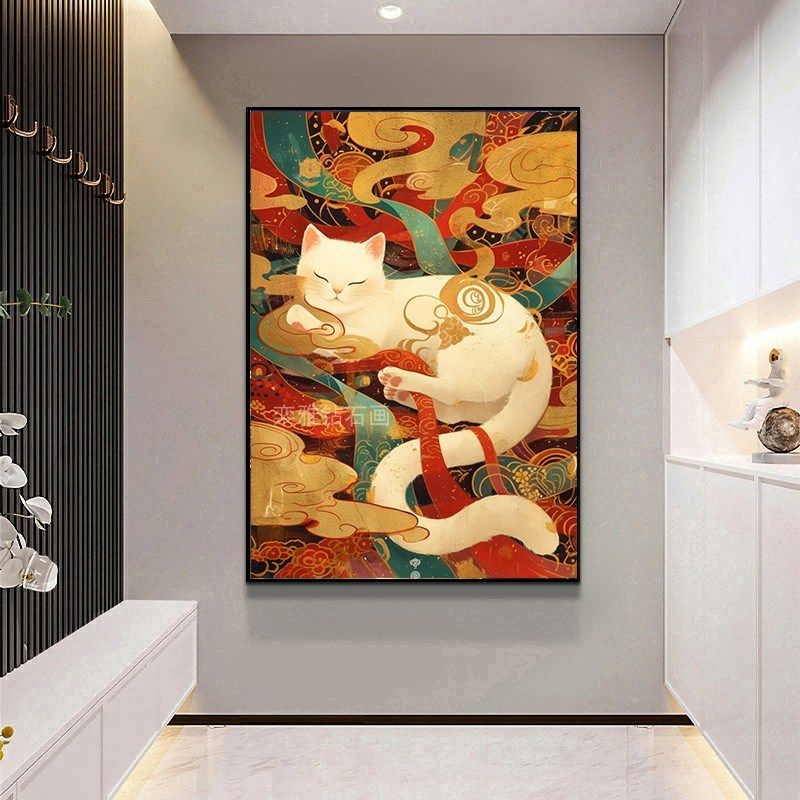 2024新款DIY方钻满钻钻石画钻石绣粘贴钻十Q字绣敦煌色系白色猫咪,居家布艺,钻石绣,淘宝优惠券,粉丝福利购,淘宝优惠卷