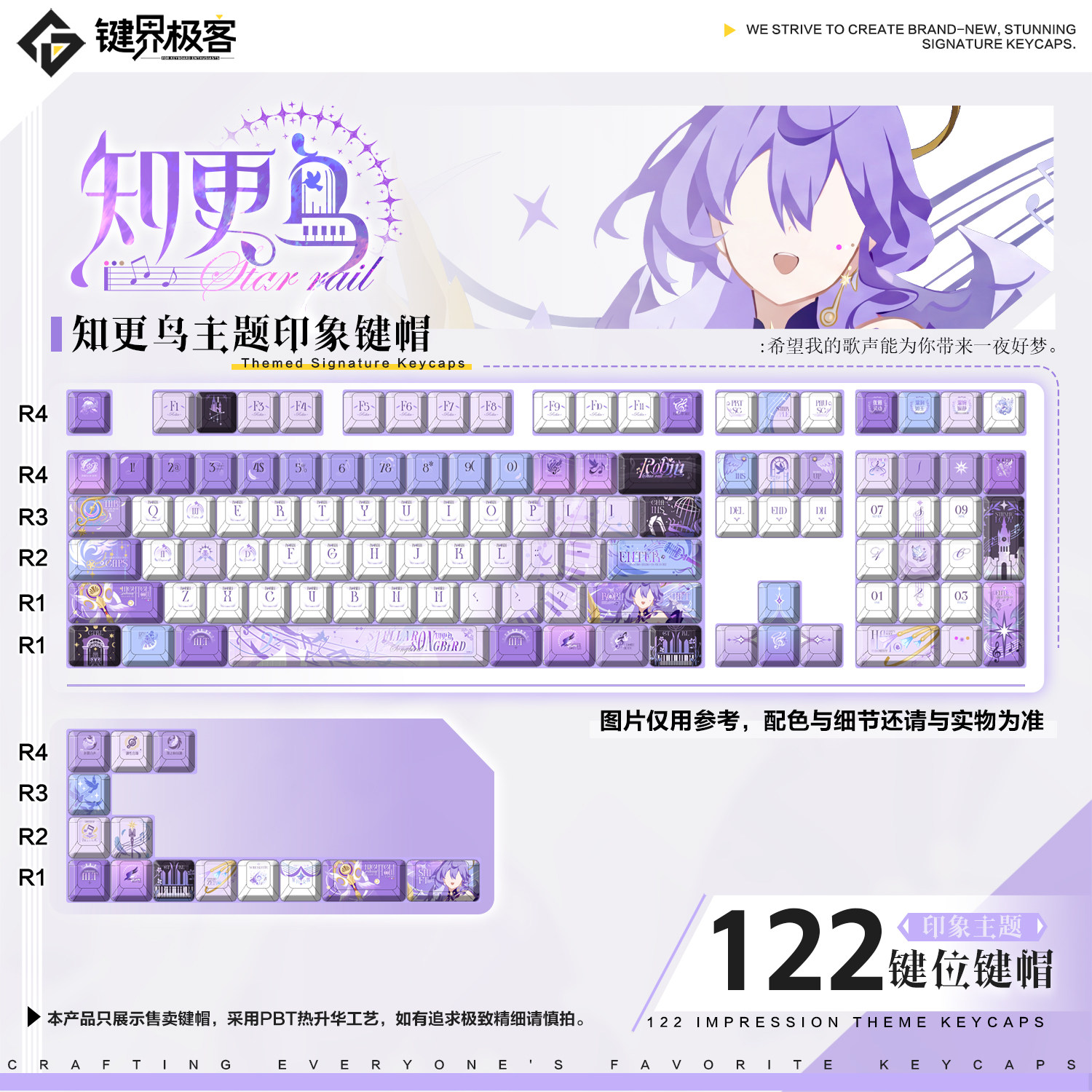 键界极客原创知更鸟印象款原厂PBT侧刻MOA二次元键帽动漫键盘