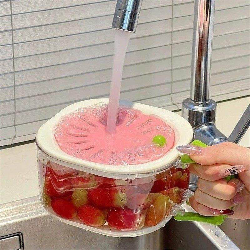 奶油风沥水篮洗果蔬神器双层带盖厨房食品级多功能果盘沥水盒r,厨房/烹饪用具,果蔬置物架/篮/框,淘宝优惠券,粉丝福利购,淘宝优惠卷