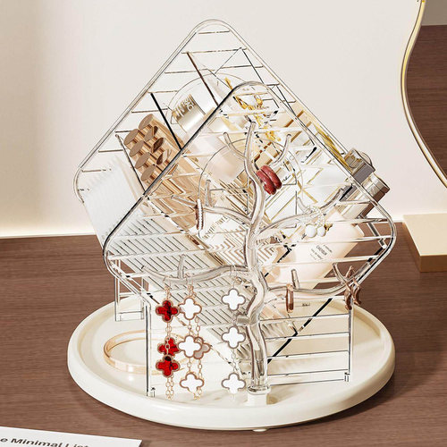 旋转化妆品收纳盒桌面高级感口红整理盒梳妆台护肤品化妆刷置物架