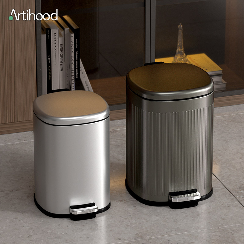 不锈钢厨房垃圾桶家用2025新款高颜值客厅房间卧室脚踩带盖子化妆
